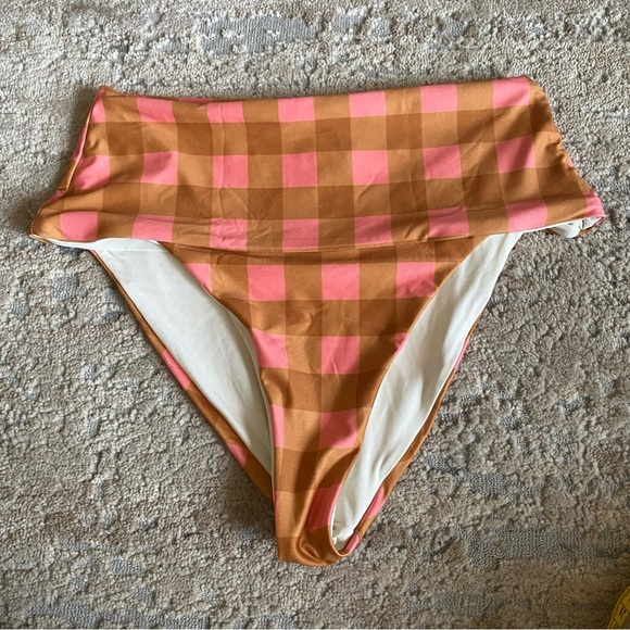 L*Space Seaesta Surf Gingham Plaid Desi Bikini Bottom Tan Orange Pink: Medium - Picture 2 of 7